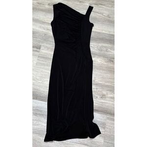 Calvin Klein Sz 4 Long Black Asymmetrical Ruched Slinky Maxi Dress s Formal Gown
